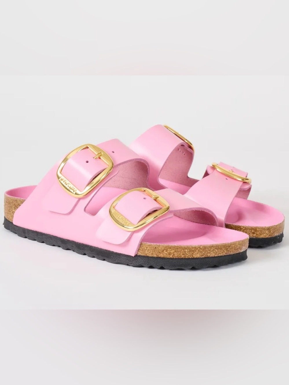 Birkenstock Arizona big buckle natural leather patent in fondant pink